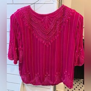 Pink (raspberry) beaded boutique blouse, Sz L